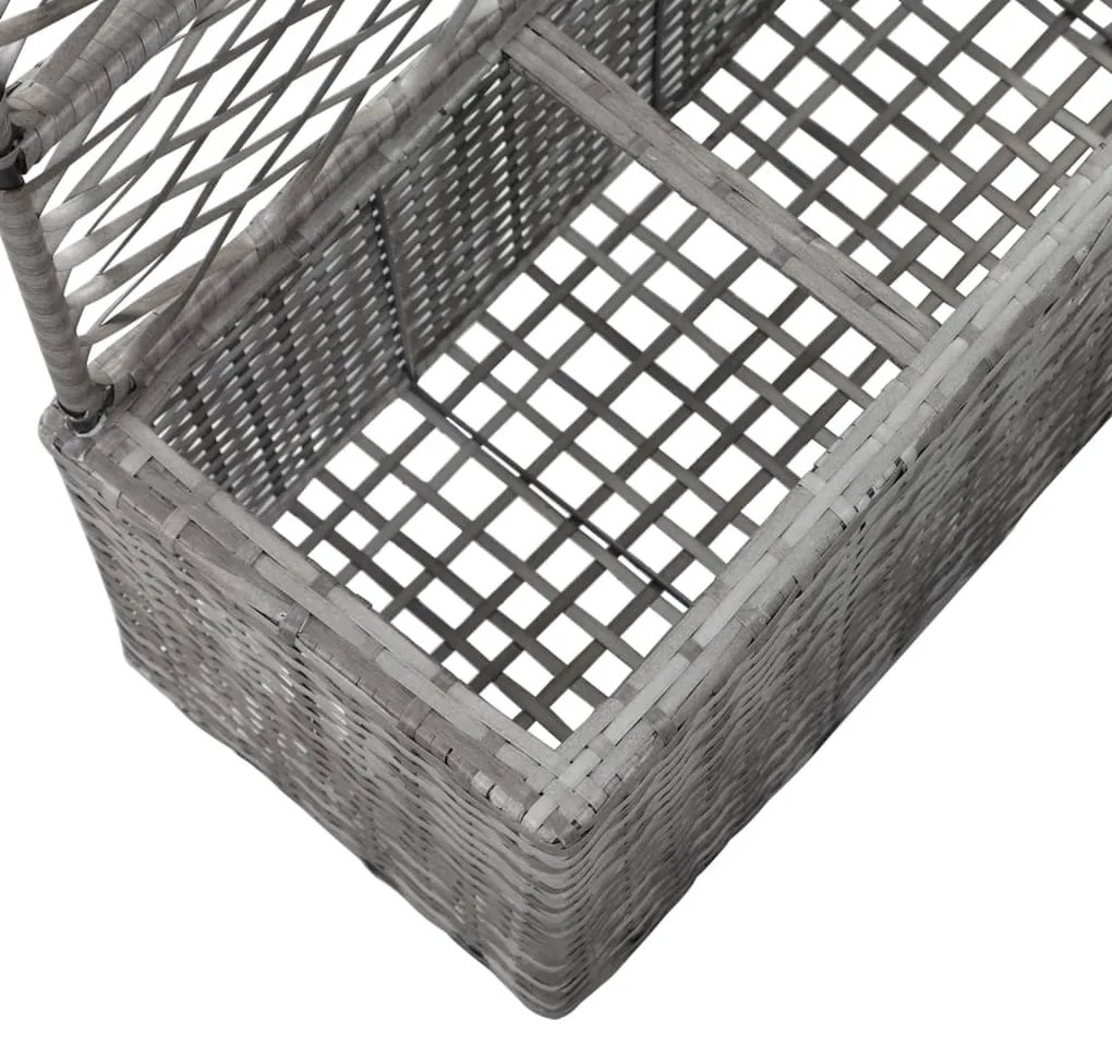 Floreira com treliça e 3 vasos 83x30x130 cm vime PE cinzento