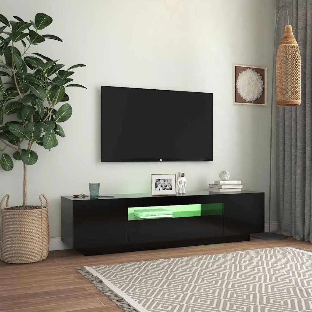 Móvel de TV com luzes LED 160x35x40 cm preto