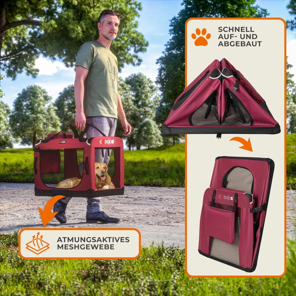 Transportadora para cães dobrável  L 70x52x50cm vermelho escuro