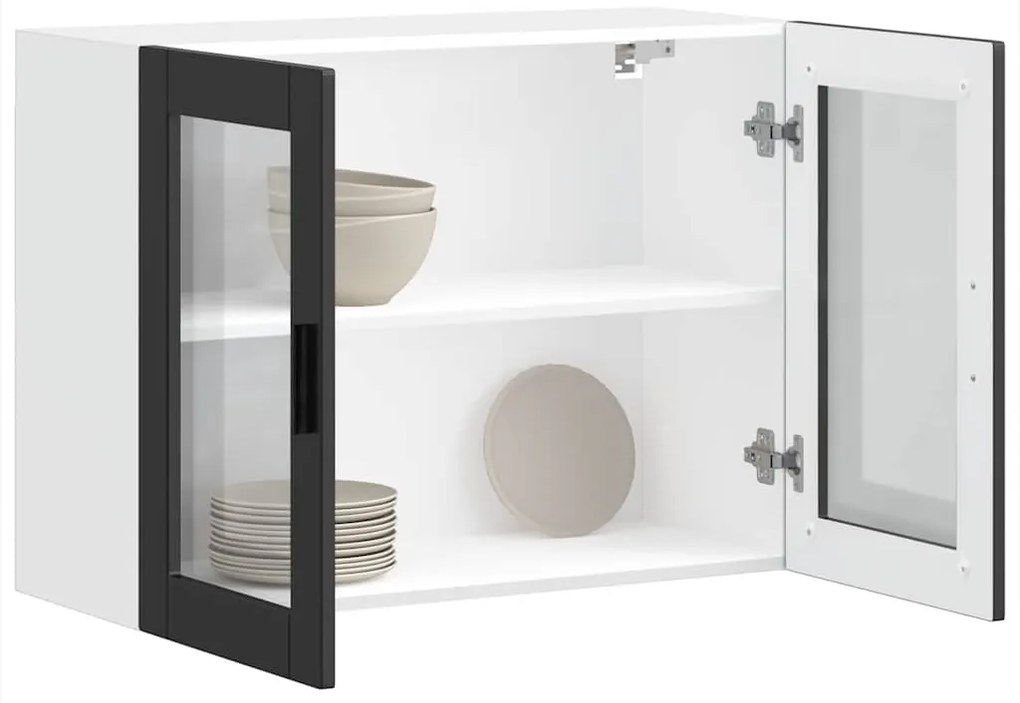 Armário de parede de cozinha com porta de vidro Porto preto