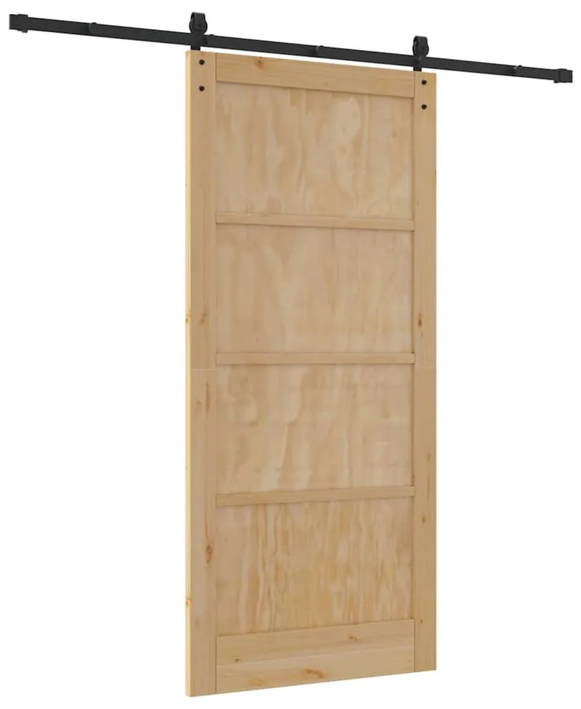 Porta Deslizante com Ferragens 93x202 cm Madeira Sólida de Pinus