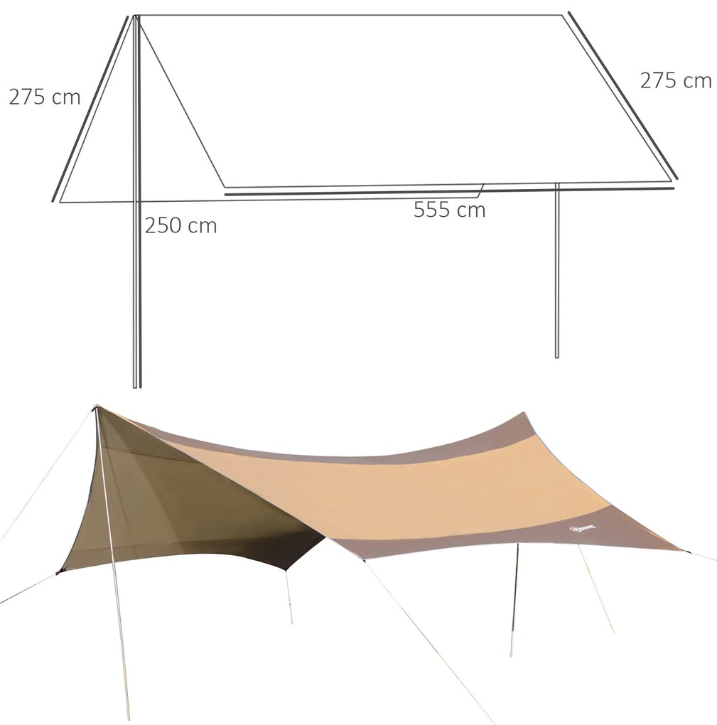 Outsunny Abrigo de Campismo Portátil 555x550 cm Tenda de Campismo Impermeável com Proteção Solar para Praia Piquenique Exterior Marrom e Bege