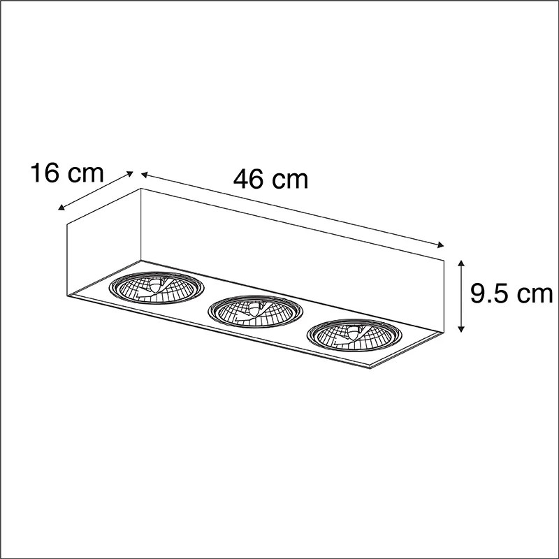 Foco de teto design preto quadrado 3-luzes - Kaya Moderno