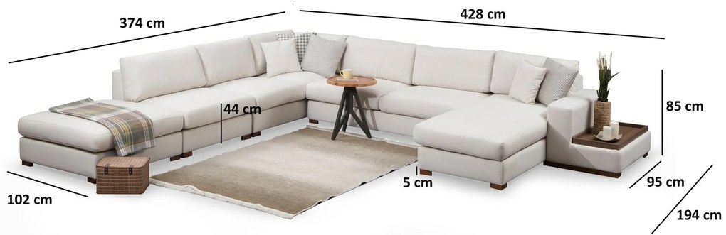 Corner Sofa Loop – Branco – 374 cm x 428 cm