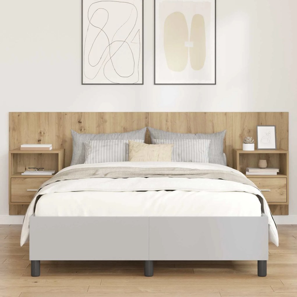 vidaXL Cabeceira com Armário com gaveta 3 pcs Carvalho Artesanal