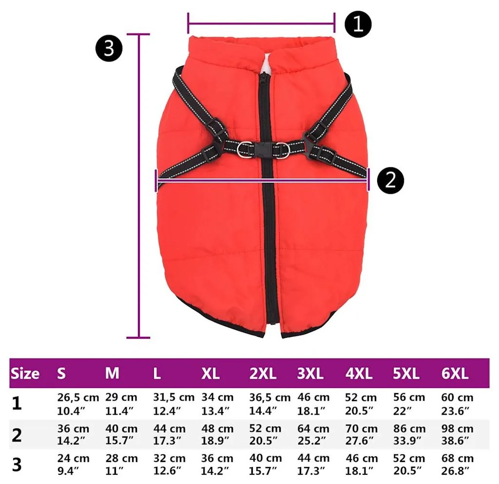 casaco para cães com arnês impermeável reflexivo vermelho 4XL