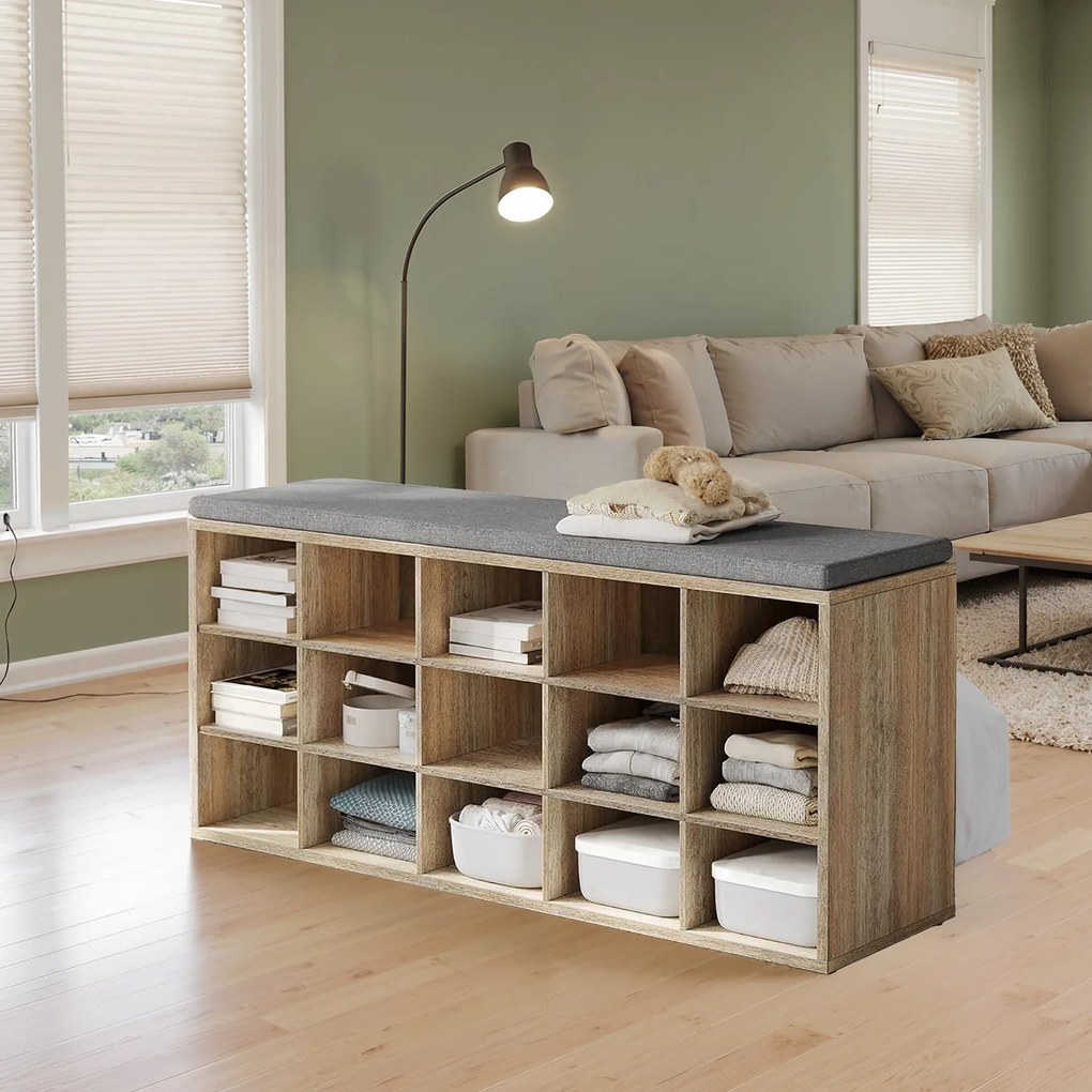 Banco para sapatos com espaço de arrumação, sapateira com assento 30 x 105 x 48 cm castanho-cinzento