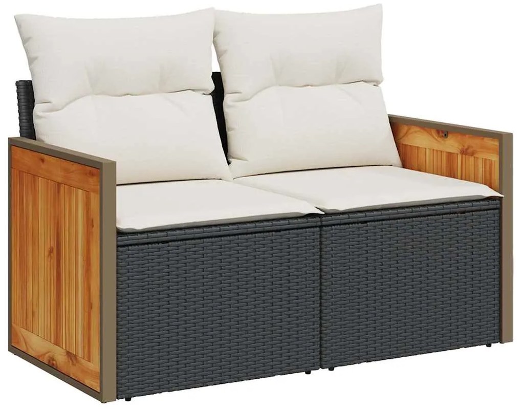 8 pcs conjunto sofás de jardim com almofadões vime PE preto