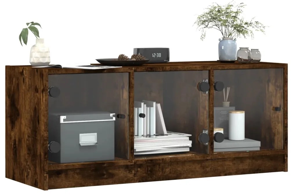 Móvel de TV c/ portas de vidro 102x37x42 cm carvalho fumado