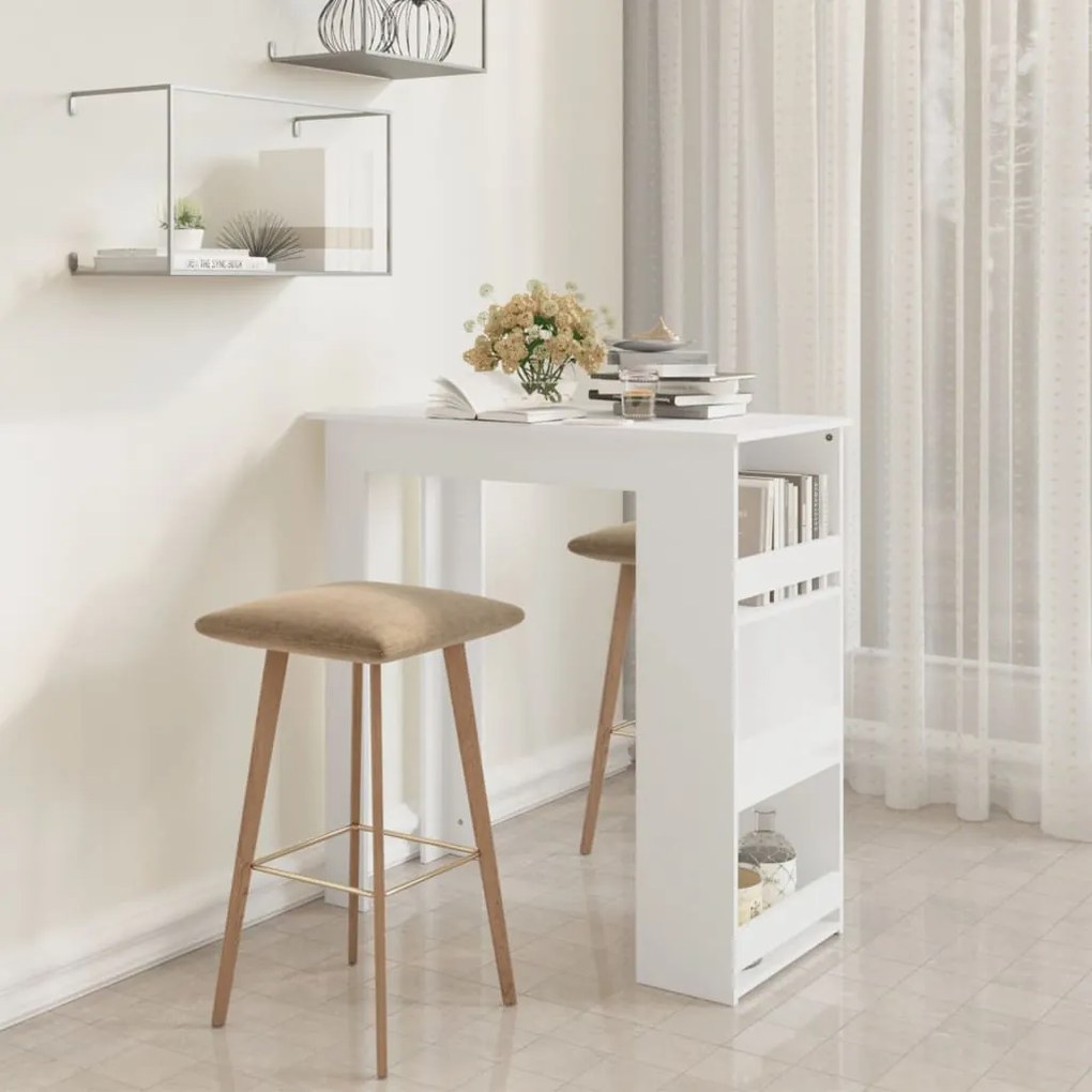 809467 vidaXL Mesa de bar com prateleira aglomerado 102x50x103,5cm branco