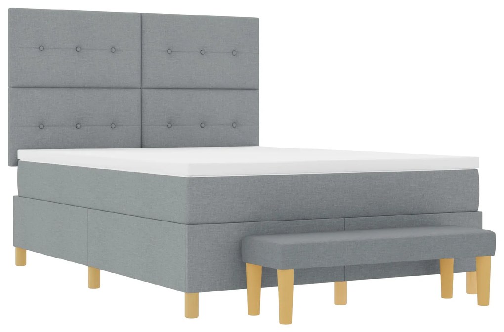 Cama Box Spring vidaXL com Colchão e Banco Cinza Claro 140x190 cm Teci