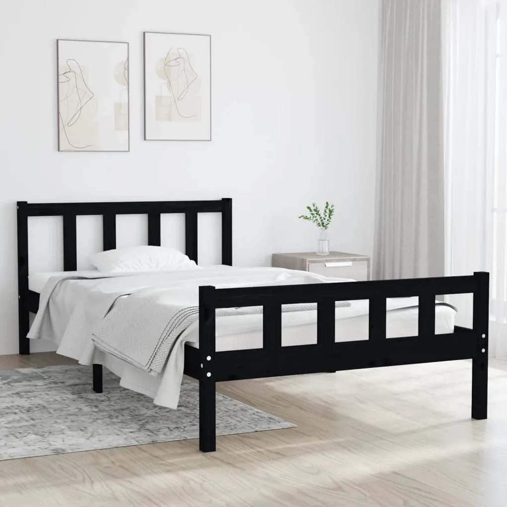 vidaXL Estrutura de cama 90x200 cm madeira maciça preto