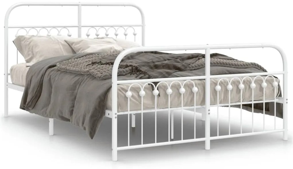 Estrutura de cama com cabeceira e pés 140x190 cm metal branco