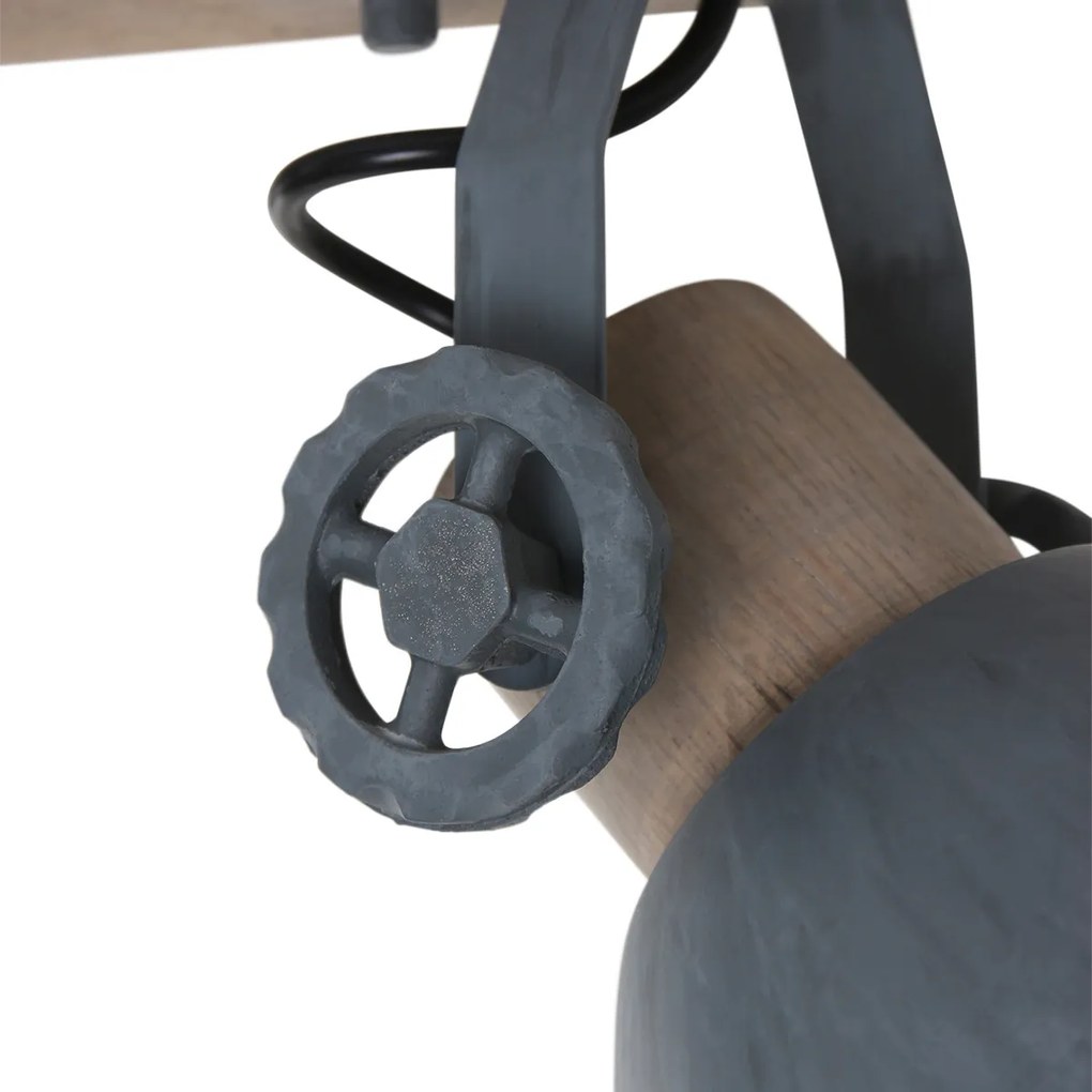 Industriële plafondspot hout met grijs 2-lichts draai- en kantelbaar - Gearwood Industrial