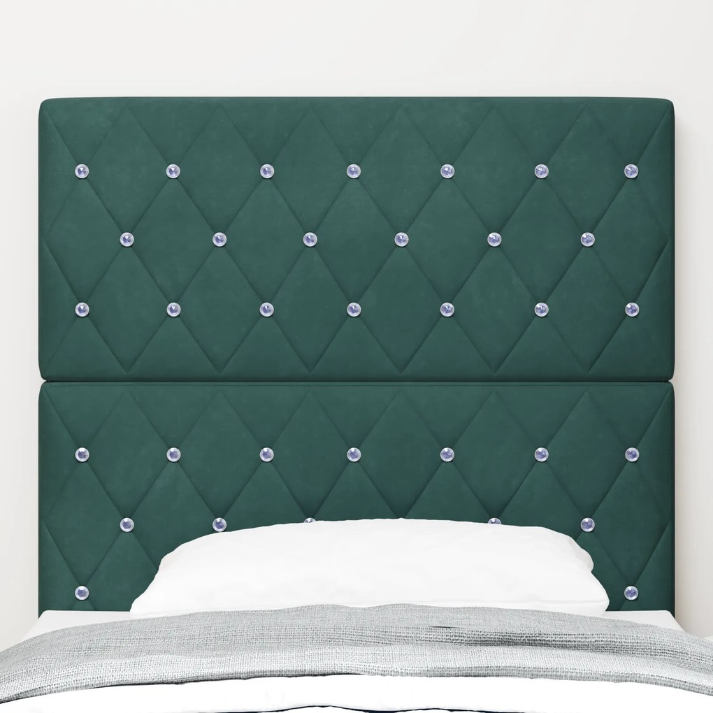 Cabeceira vidaXL Botão de Cristal de Veludo Verde Escura 100 cm, Cabec