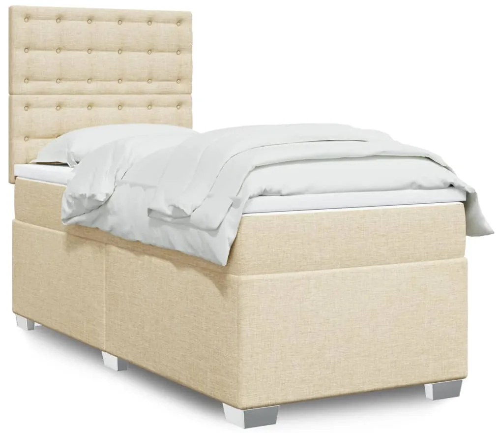 vidaXL Cama com molas/colchão 90x190 cm tecido cor creme