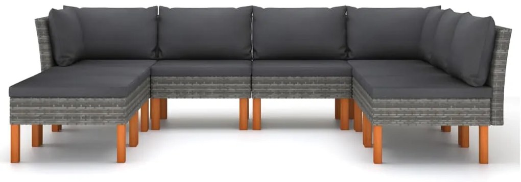 8 pcs conjunto lounge de jardim c/ almofadões vime PE cinzento
