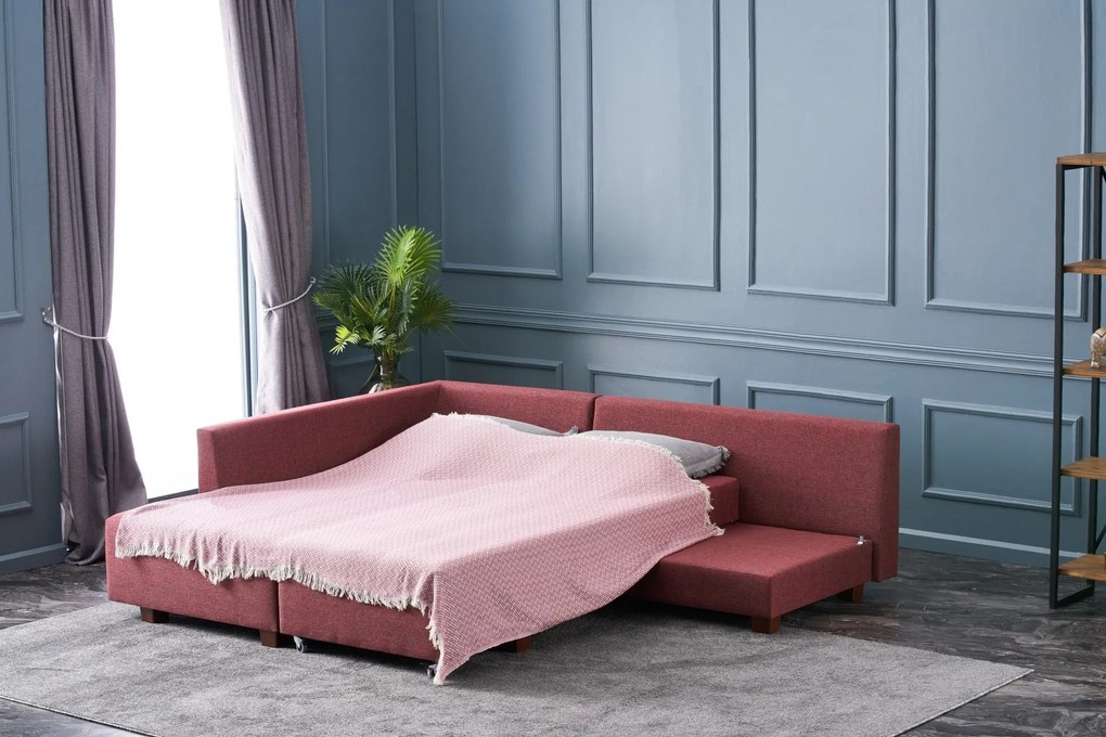 Sofá-Cama de Canto Manama – Vermelho Claret – 280x85x206 cm