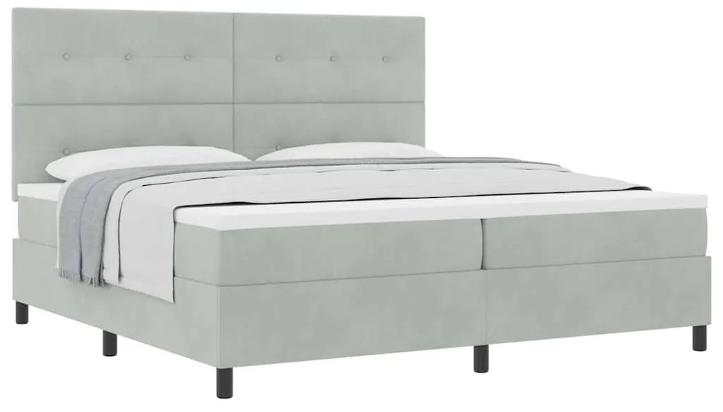 Cama Box com Colchão vidaXL Cinza Claro 200x200 cm Veludo