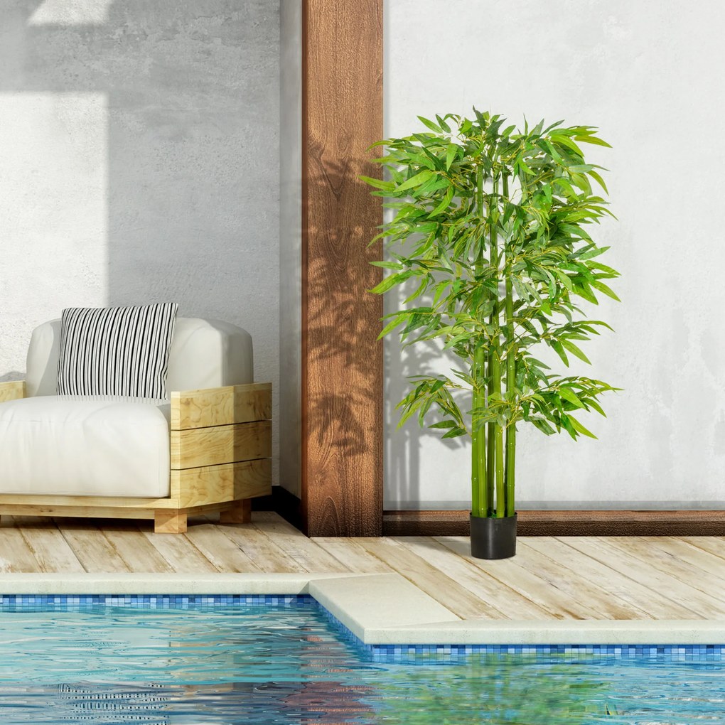 Bambu Artificial XL 1,60 m de altura, 975 folhas densas e realistas, com vaso incluído, preto e verde