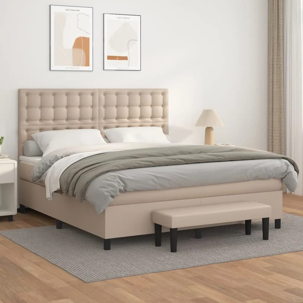 Cama com molas/colchão 180x200 cm couro artificial cappuccino