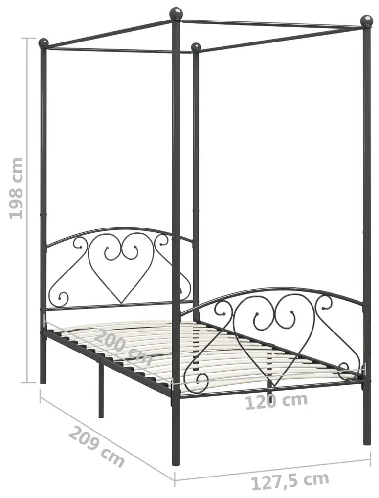 Estrutura de cama com dossel 120x200 cm metal cinzento