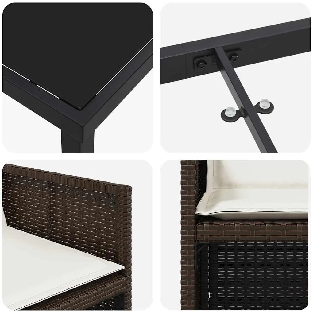 Conjunto de Jantar de Jardim 5 Peças com Almofadas Marrons em Rattan e