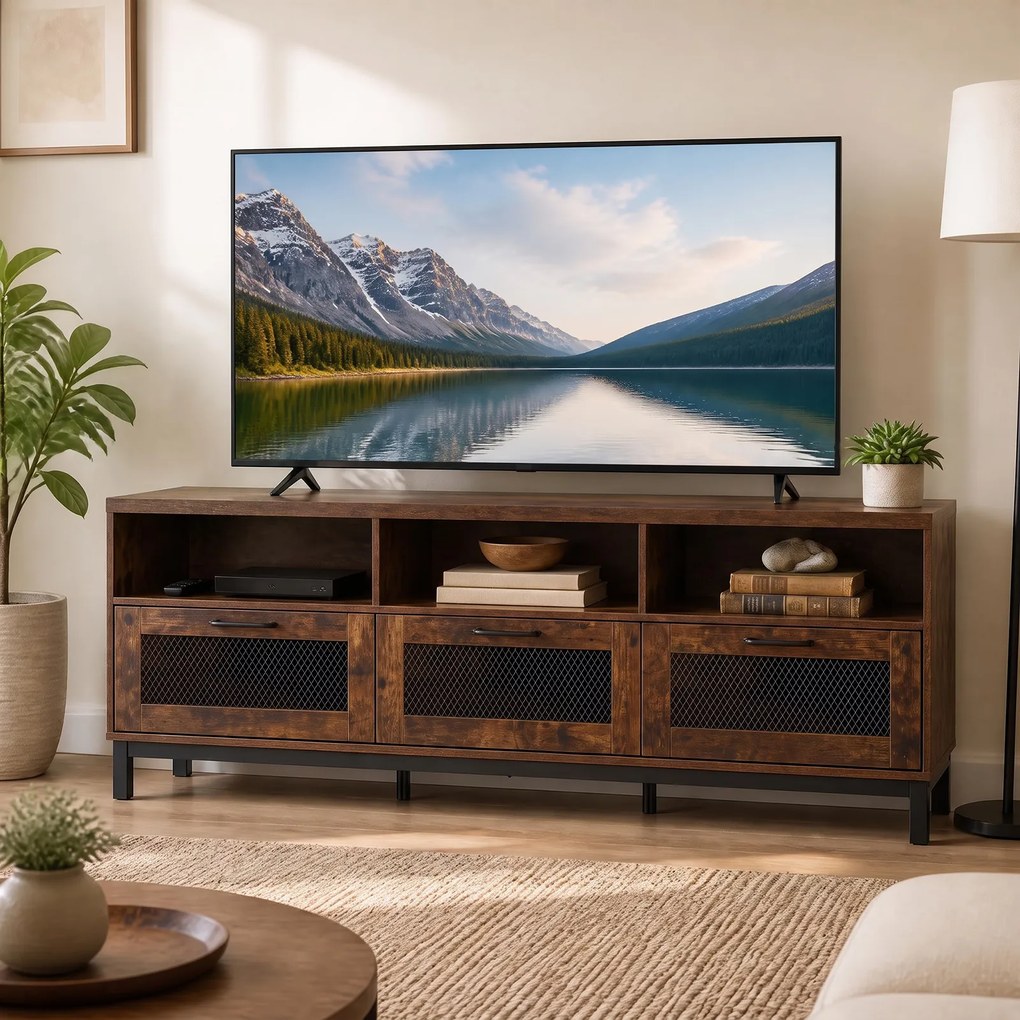 Móvel de TV com Três Gavetas, 160 x 40 x 60 cm, Para Televisores até 75 Polegadas, Castanho