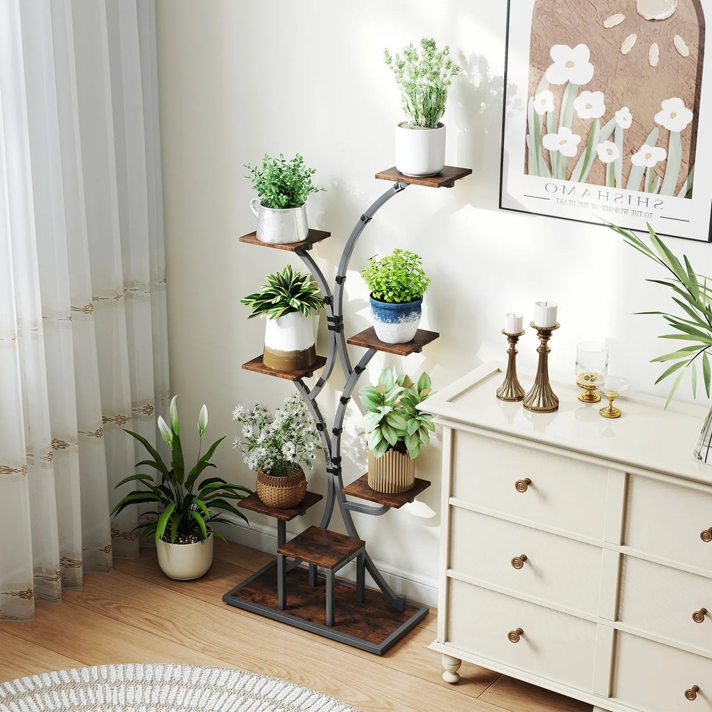 Conjunto de 2 suportes de 8 níveis para plantas, com luzes ajustáveis e temporizador, para varanda – 67 x 30 x 146 cm, castanho e preto