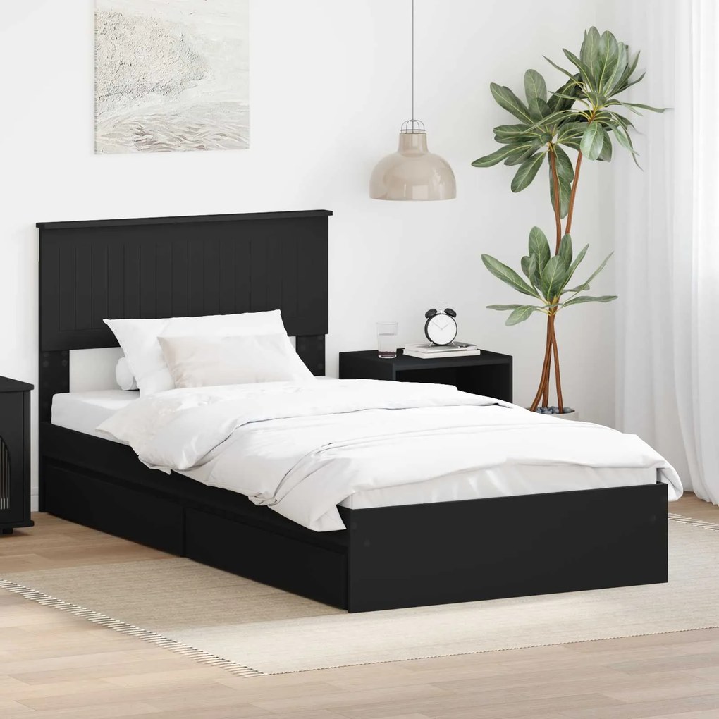 vidaXL Cama com Armazenamento Preto 100 x 200 cm Madeira processada
