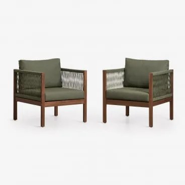 Pack De 2 Poltronas De Jardim Com Apoios De Braços Em Madeira De Acácia Branson Verde Azeitona Intenso & Castanho-acácia Escuro - Sklum