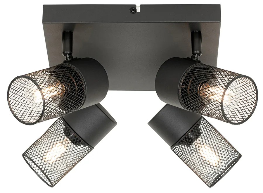 Luminária de teto industrial preta 4 luzes ajustáveis - Jim Industrial