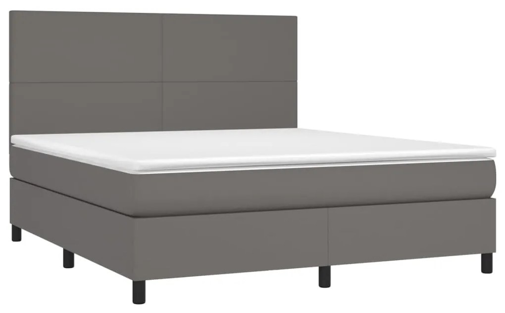 Cama box spring c/ colchão/LED 180x200cm couro artificial cinza