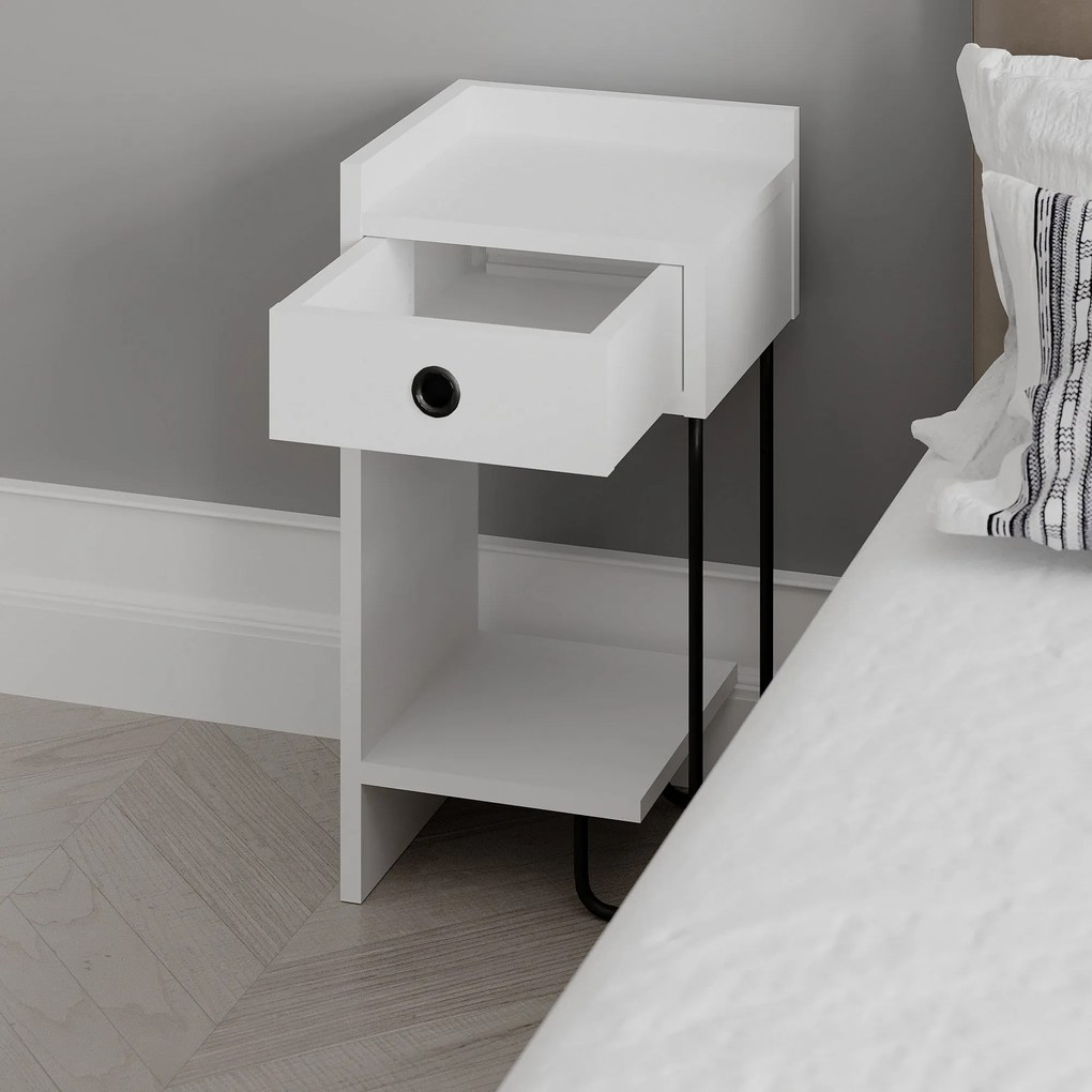 Mesa de Cabeceira Sirius Left – Branco – 32x61x30 cm