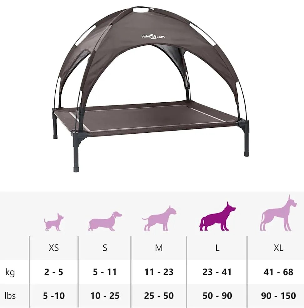 Cama Elevada para Cão da com Telhado Removível Castanho L Aço