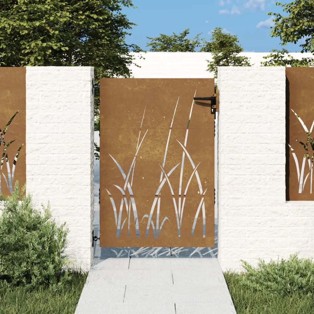 Portão de jardim 85x150 cm aço corten design erva
