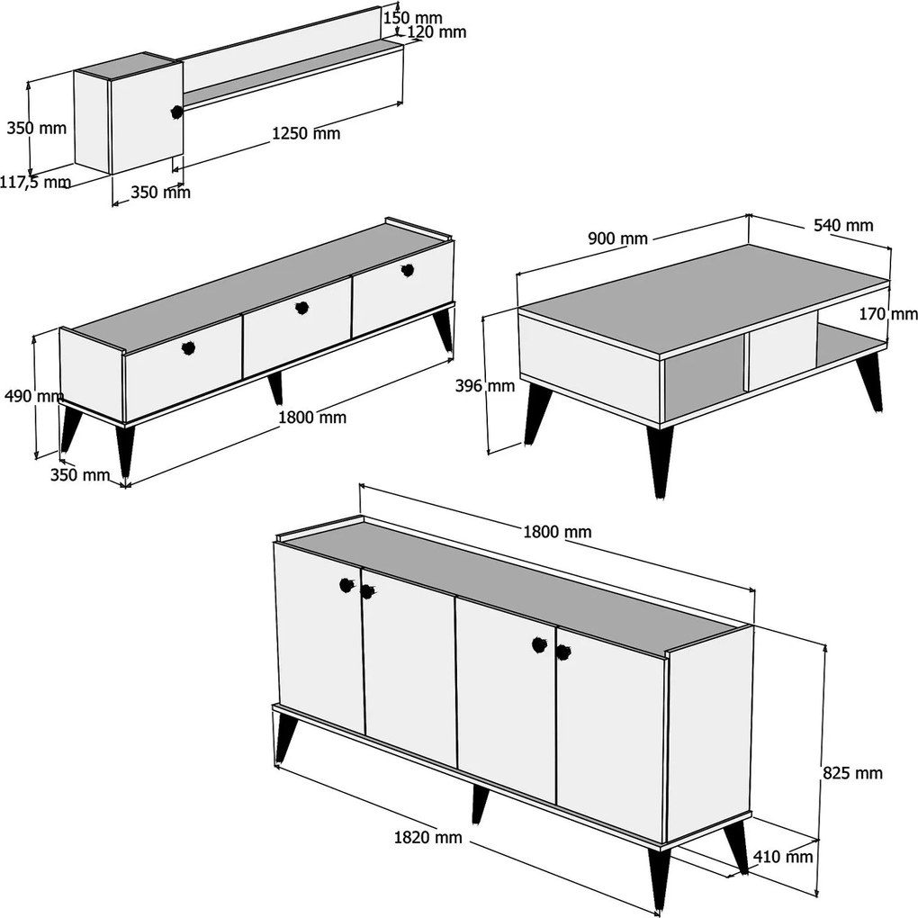 **** Conjunto de Mobiliário de Sala Lidya – Nogueira e Mármore – Diver