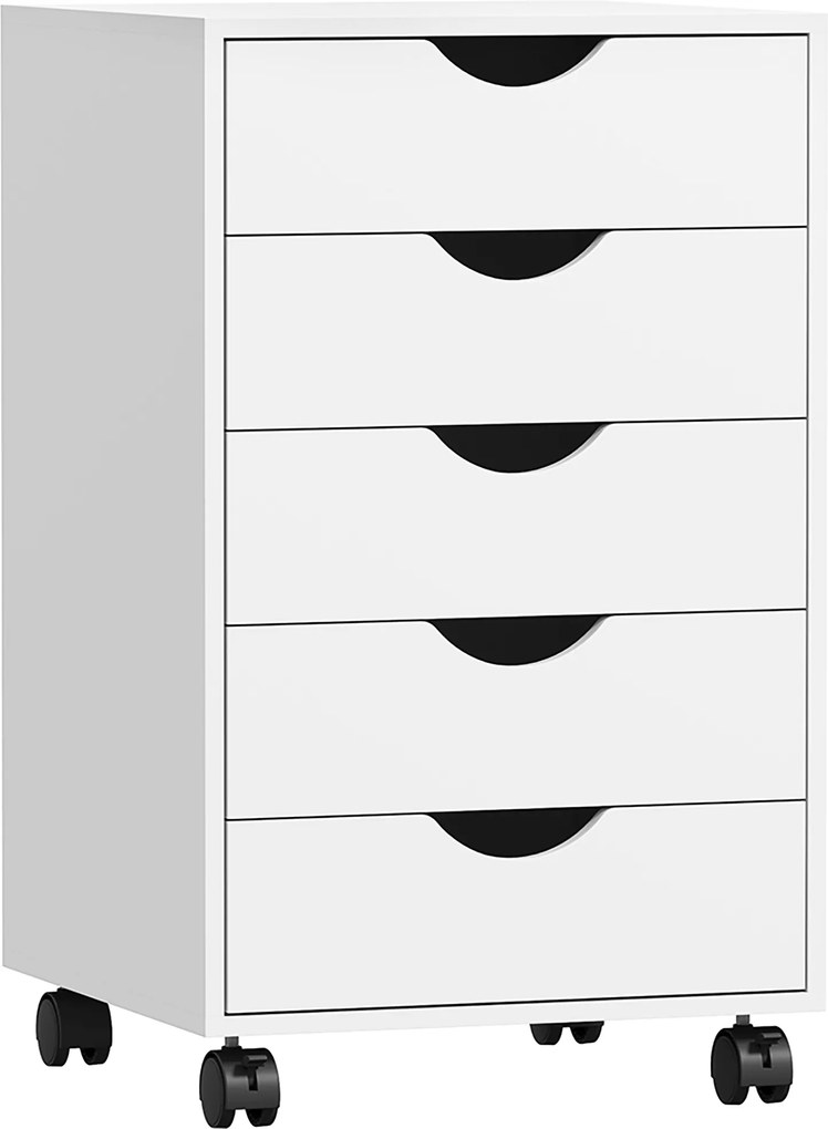 HOMCOM Bloco de Gavetas com Rodas Bloco de Gavetas para Escritório com 5 Gavetas  40x40x67 cm Branco | Aosom Portugal