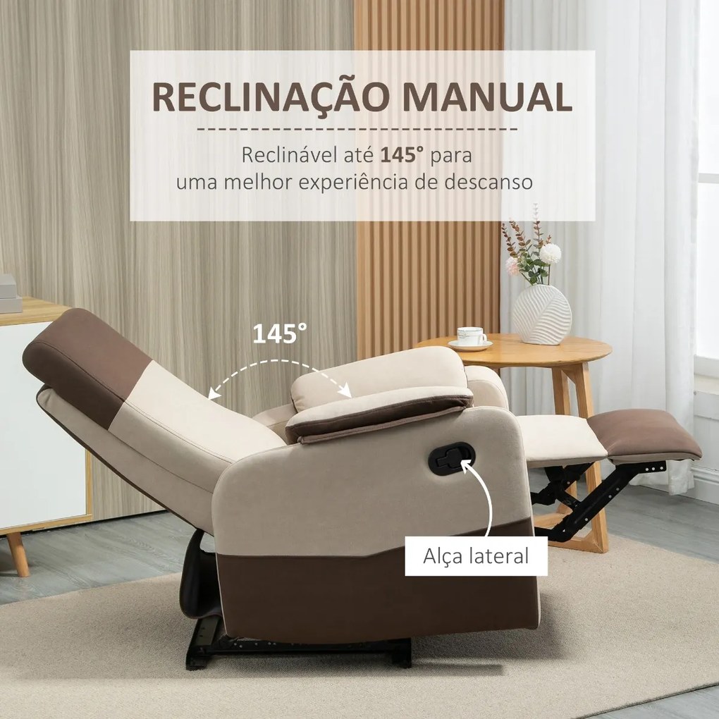 Poltrona Relax Reclinável até 145° Estofada em Poliéster com Apoio para os Pés Retrátil Carga Máxima 120kg para Sala de Estar Escritório Dormitório 75