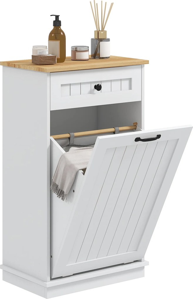 Móvel Auxiliar Casa de Banho Armário Casa de Banho com Gaveta Cesto para Roupa Móvel Casa de Banho Moderno 52x33x90 cm Branco