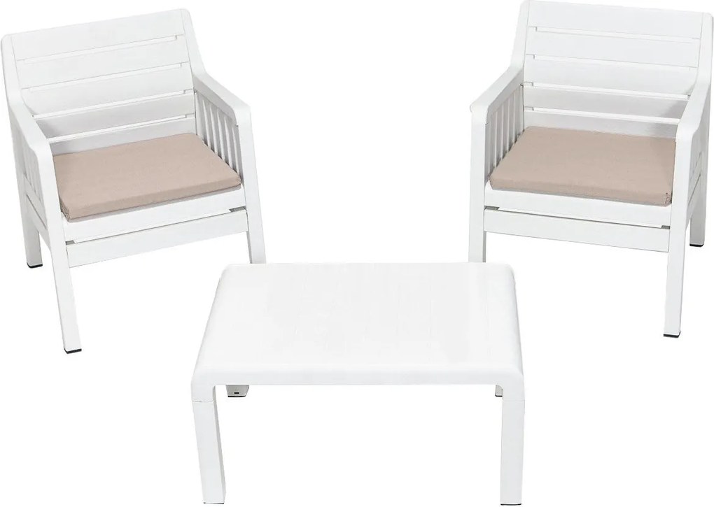 Conjunto de Jardim Lara – 2 Poltronas + Mesa de Centro – Polipropileno