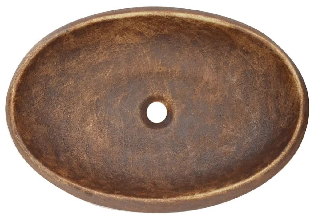 Lavatório de bancada oval 59x40x15 cm cerâmica castanho