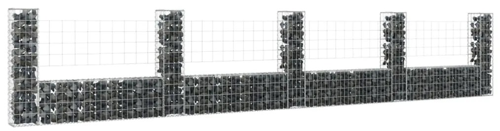 vidaXL Cesto gabião em forma de U c/ 5 postes 500x20x100 cm ferro
