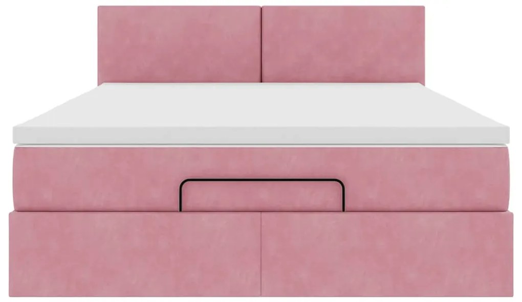 Estrutura de cama otomana com colchão 140x200 cm veludo rosa