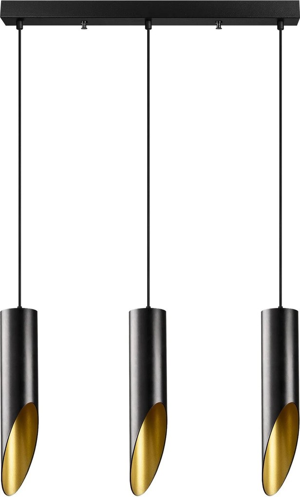 Candeeiro de Teto Kesik – Preto e Dourado – 58 x 8 cm