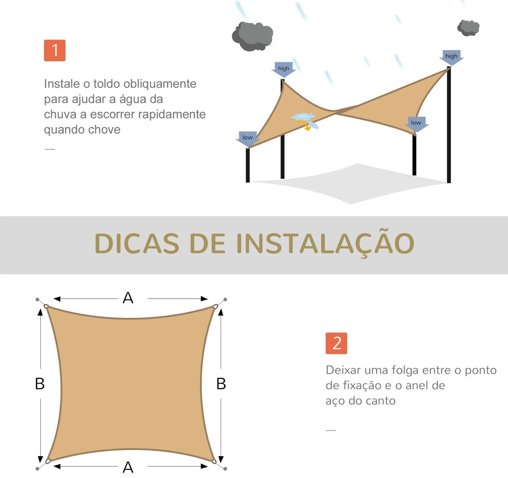 Vela de Sombra Quadrado 3x3 m Toldo Vela de HDPE com Proteção UV Aneis