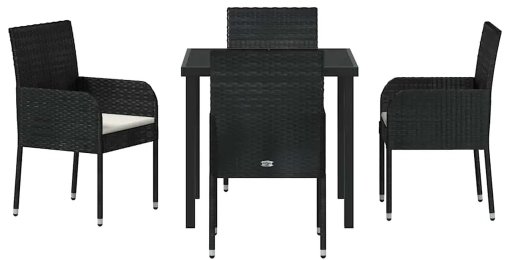 Conjunto de Jantar de Jardim com 5 Peças e Almofadas Preto Polyrattan