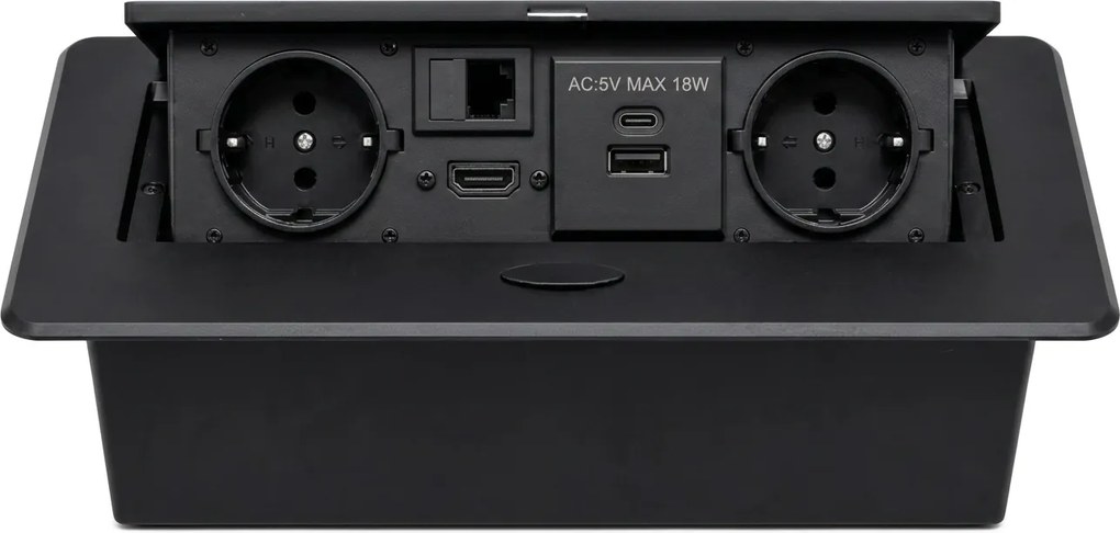 Caixa de Tomadas Embutida para Secretária Escritório com USB-C USB e RJ45