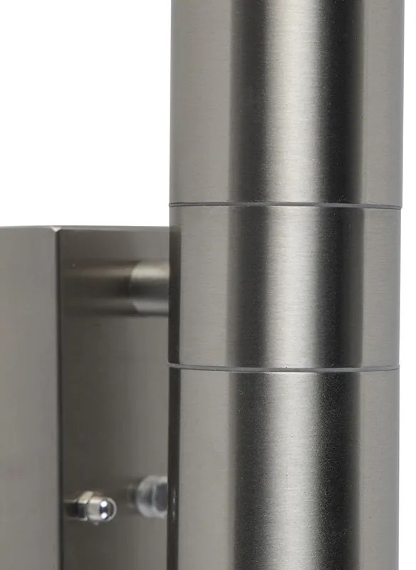 Candeeiro de parede exterior em aço 2 luzes IP44 com sensor crepuscular - Duo