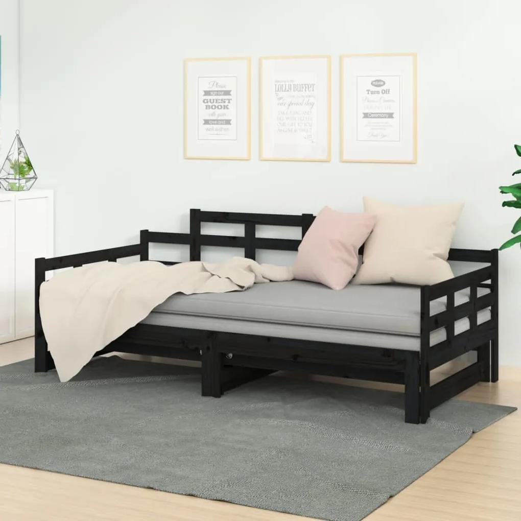 820356 vidaXL Estrutura sofá-cama de puxar pinho maciço preto 2x(90x190) cm
